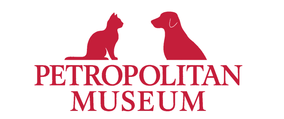 Petropolitan Museum emblem: a cat and a dog seated above the museum name