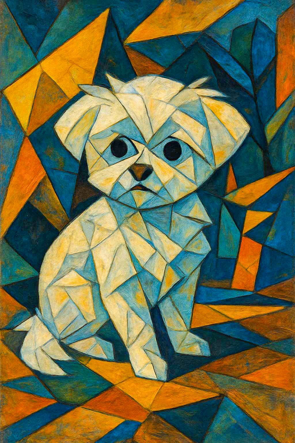 Dog portrait using abstract geometric forms and bold angles