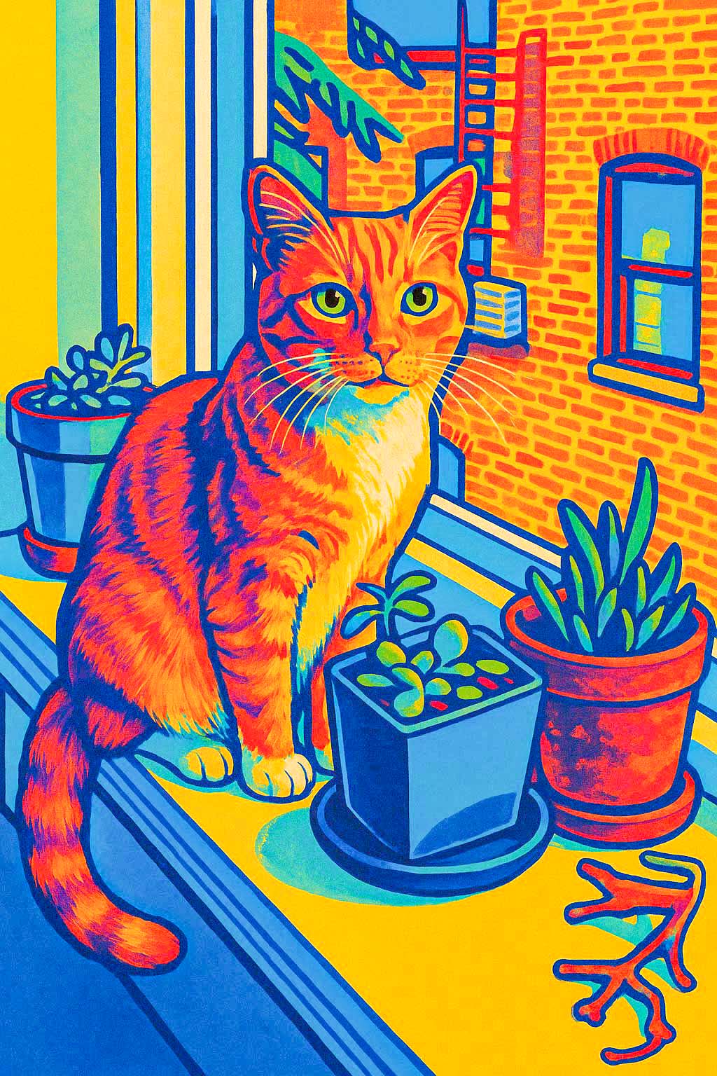 Modern cat illustration with vibrant design and playful layout